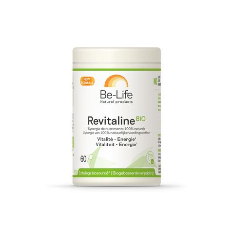 Revitaline Be-Life, embalagem de 60 cápsulas com maca, espirulina, clorela e acerola biológicas