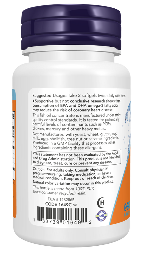 Ómega 3 óleo de peixe 1000 mg EPA DHA NOW Foods – 30 cápsulas moles – imagem 3