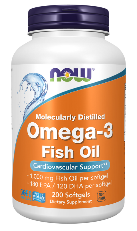 Óleo de peixe ómega 3 1000 mg EPA DHA NOW Foods – 200 cápsulas moles
