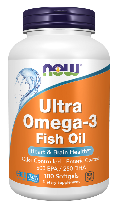 Óleo de peixe Ultra Omega-3 NOW Foods – 180 cápsulas moles (500 EPA / 250 DHA)