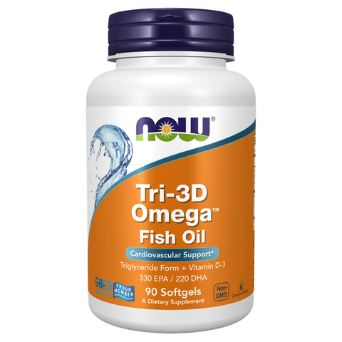 Ómega 3 em triglicéridos com vitamina D3 Tri-3D Omega NOW Foods – 90 cápsulas moles