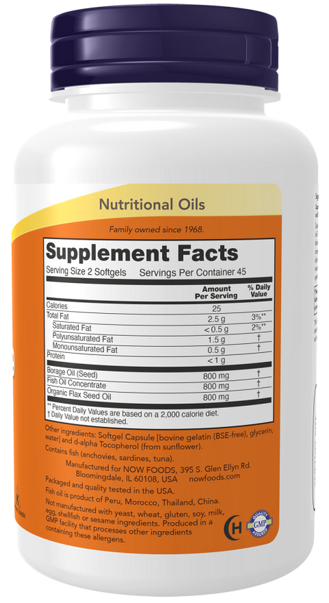 Ómega 3 6 9 com óleo de peixe Super Omega 3-6-9 NOW Foods – 90 cápsulas moles – imagem 2