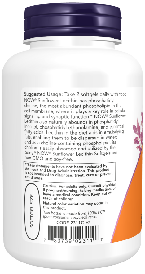 Lecitina de girassol 1200 mg NOW Foods – 100 cápsulas moles – imagem 3