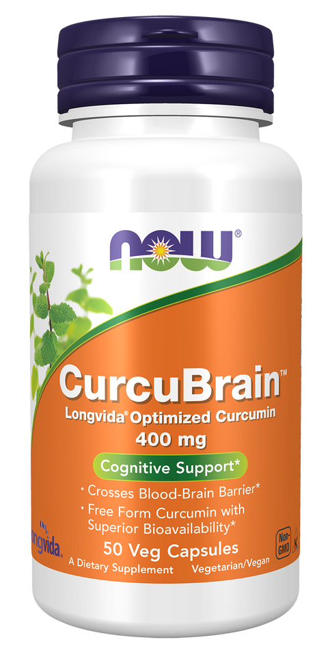 Curcumina CurcuBrain 400 mg NOW Foods – 50 cápsulas vegetais