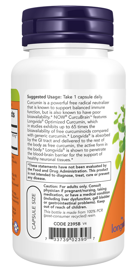 Curcumina CurcuBrain 400 mg NOW Foods – 50 cápsulas vegetais – imagem 3