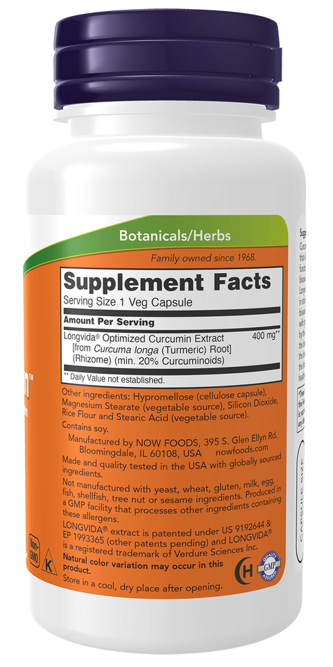 Curcumina CurcuBrain 400 mg NOW Foods – 50 cápsulas vegetais – imagem 2