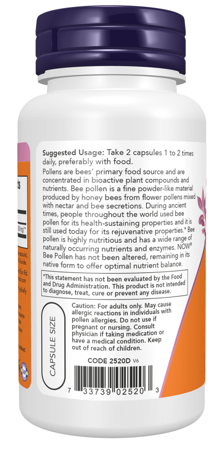 Pólen de abelha 500 mg NOW Foods – 100 cápsulas – imagem 3