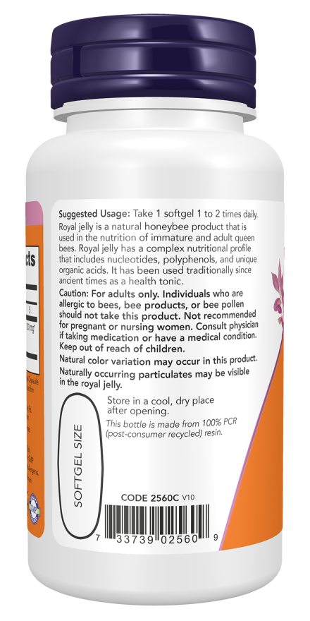 Geleia real 1000 mg NOW Foods – 60 cápsulas moles – imagem 3