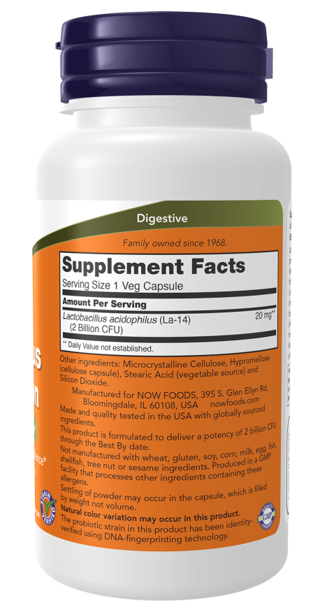 Lactobacillus acidophilus 2 mil milhões UFC NOW Foods – cápsulas vegetais – imagem 2