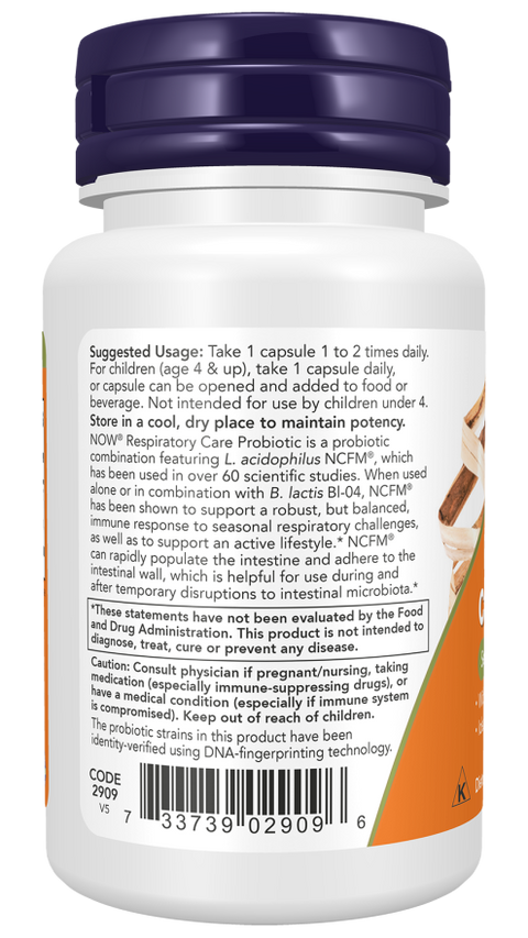 Lactobacillus acidophilus Respiratory Care Probiotic NOW Foods – 60 cápsulas vegetais – imagem 3