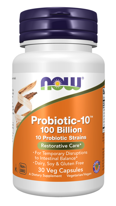 Probiótico 100 mil milhões Probiotic-10 100 Billion NOW Foods – 30 cápsulas vegetais