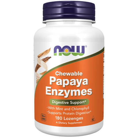 Enzimas de papaia Papaya Enzyme NOW Foods – 180 pastilhas mastigáveis