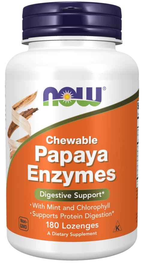 Enzimas de papaia Papaya Enzyme NOW Foods – 180 pastilhas mastigáveis