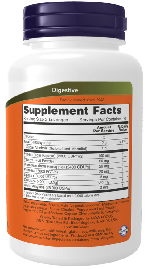 Enzimas de papaia Papaya Enzyme NOW Foods – 180 pastilhas mastigáveis – imagem 2