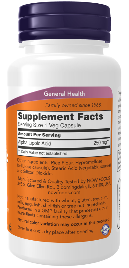 Ácido alfa-lipóico 250 mg NOW Foods – 60 cápsulas vegetais – imagem 2