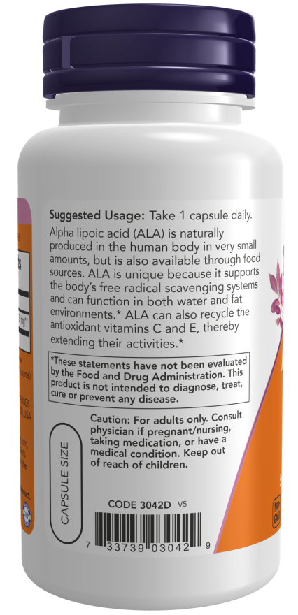 Ácido alfa-lipóico 250 mg NOW Foods – 60 cápsulas vegetais – imagem 3
