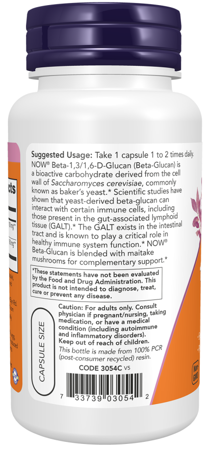 Beta-glucano com maitake NOW Foods – 90 cápsulas vegetais – imagem 3
