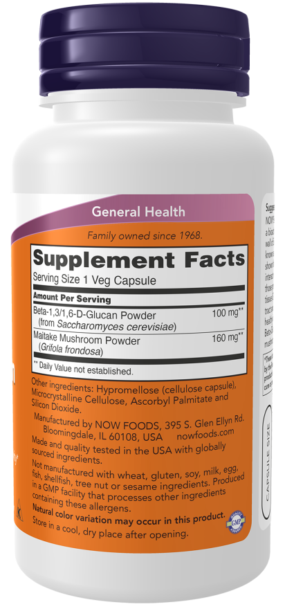 Beta-glucano com maitake NOW Foods – 90 cápsulas vegetais – imagem 2