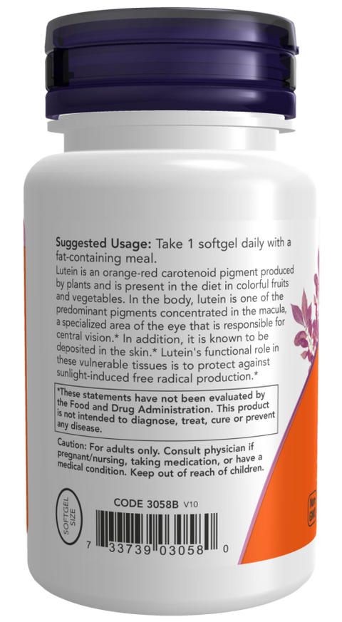 Luteína 10 mg NOW Foods – 60 cápsulas moles – imagem 3