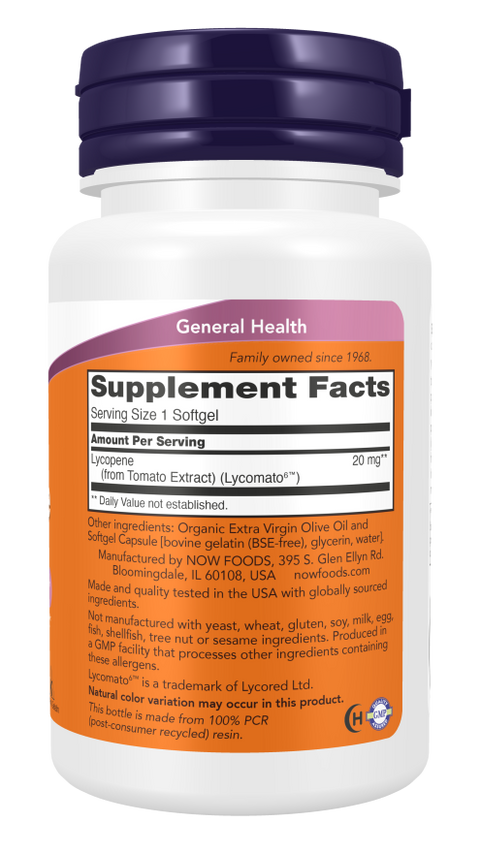 Licopeno 20 mg NOW Foods – 50 cápsulas moles – imagem 2