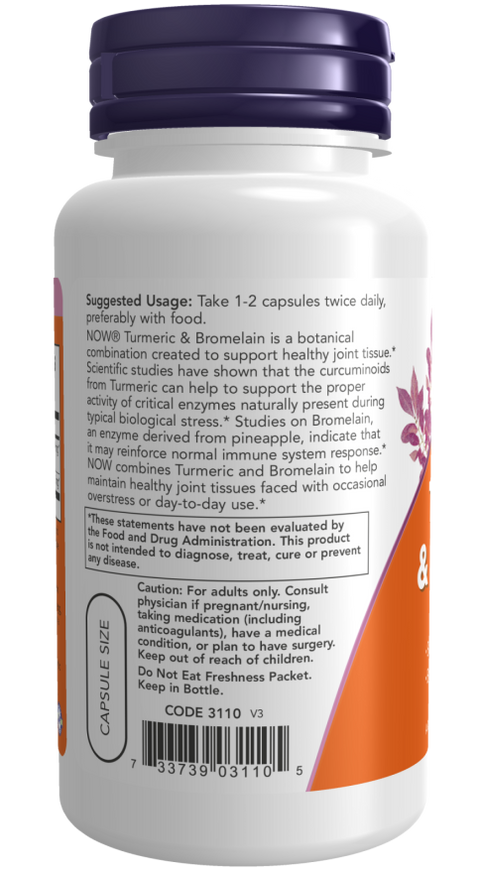 Curcuma e bromelina NOW Foods – 90 cápsulas vegetais – imagem 3