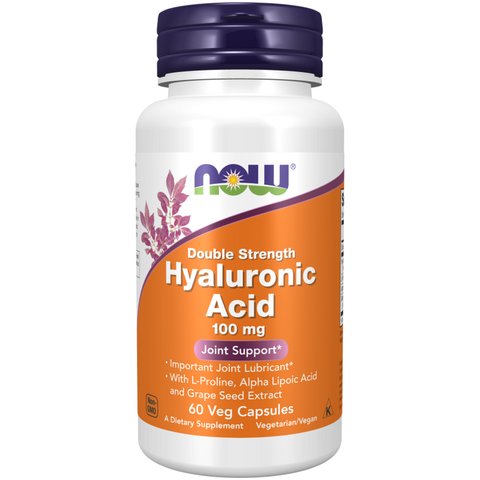 Ácido hialurónico Double Strength 100 mg NOW Foods – 60 cápsulas vegetais