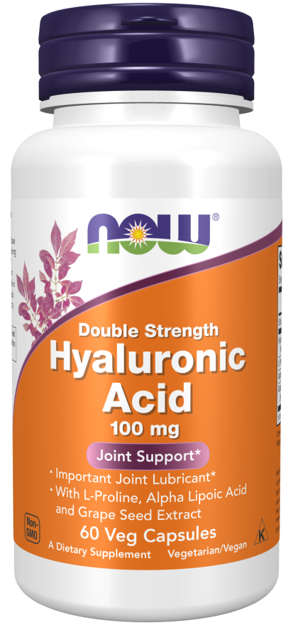 Ácido hialurónico Double Strength 100 mg NOW Foods – 60 cápsulas vegetais