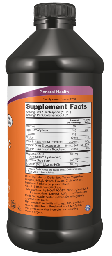 Acido Hialuronico 100 mg Liq. 473 ml Now - Viva Saudável