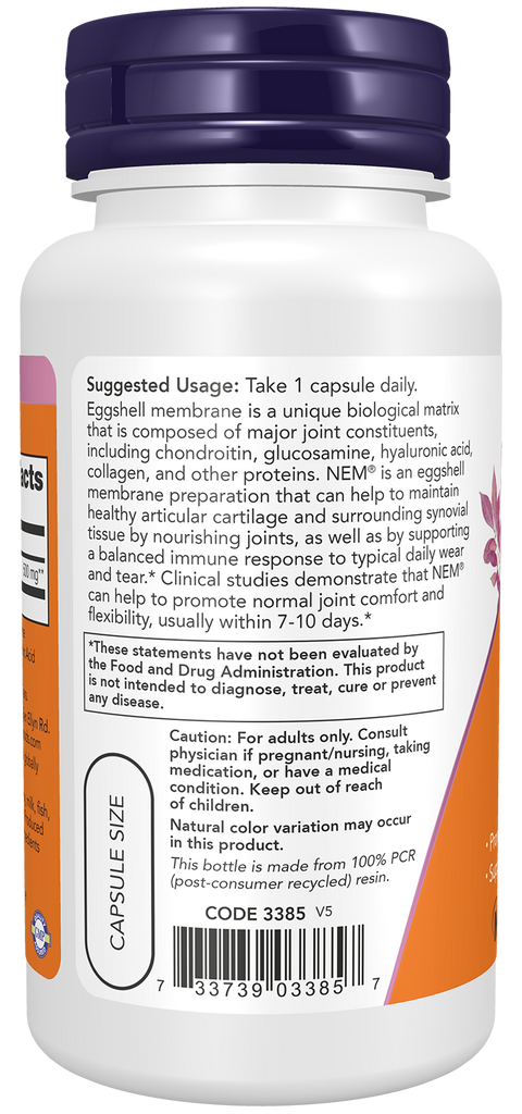 Membrana de casca de ovo 500 mg NOW Foods – 60 cápsulas – imagem 3