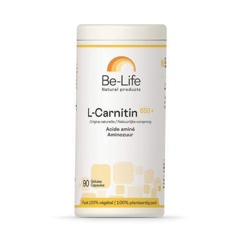 L-Carnitina 650+ Be-Life, embalagem de 90 cápsulas de tartarato de L-carnitina vegana