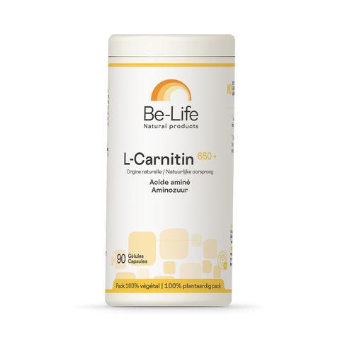 L-Carnitina 650+ Be-Life, embalagem de 90 cápsulas de tartarato de L-carnitina vegana