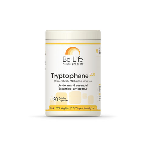 Tryptophane 200 Be-Life, embalagem de 90 cápsulas de L-triptofano natural