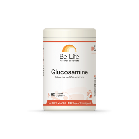 Glucosamine Be-Life, embalagem de 60 cápsulas de glucosamina de origem marinha
