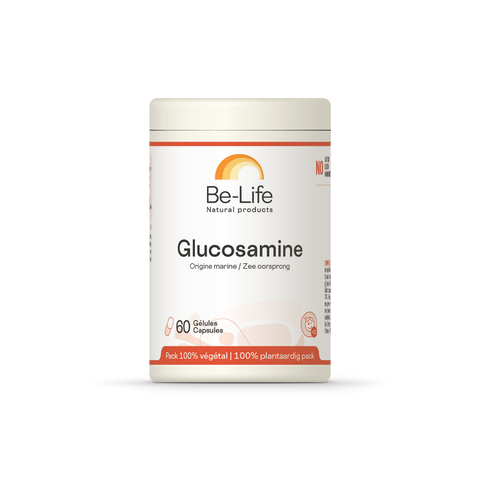 Glucosamine Be-Life, embalagem de 60 cápsulas de glucosamina de origem marinha