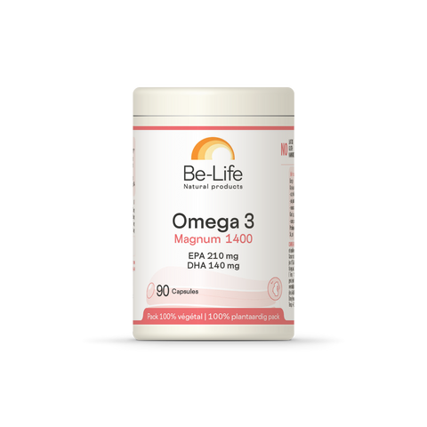 Omega 3 Magnum 1400 Be-Life, embalagem de 90 cápsulas de óleo de peixe concentrado em EPA e DHA