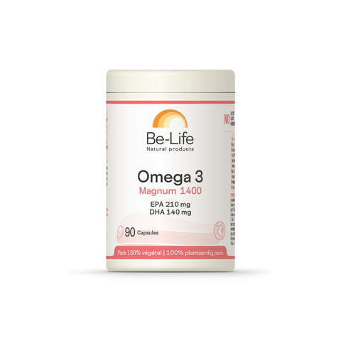 Omega 3 Magnum 1400 Be-Life, embalagem de 90 cápsulas de óleo de peixe concentrado em EPA e DHA