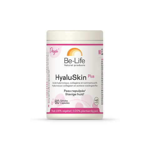 HyaluSkin Plus Be-Life, embalagem de 60 cápsulas com colagénio marinho, ácido hialurónico, zinco e vitaminas