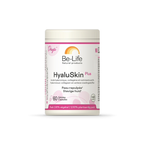 HyaluSkin Plus Be-Life, embalagem de 60 cápsulas com colagénio marinho, ácido hialurónico, zinco e vitaminas