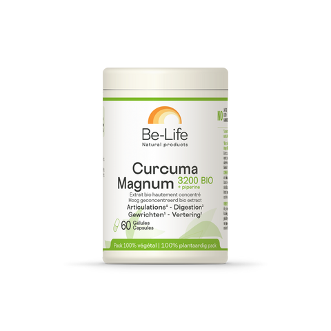 Curcuma Magnum 3200 Bio Be-Life, embalagem de 60 cápsulas de extrato de cúrcuma biológica com pimenta-preta