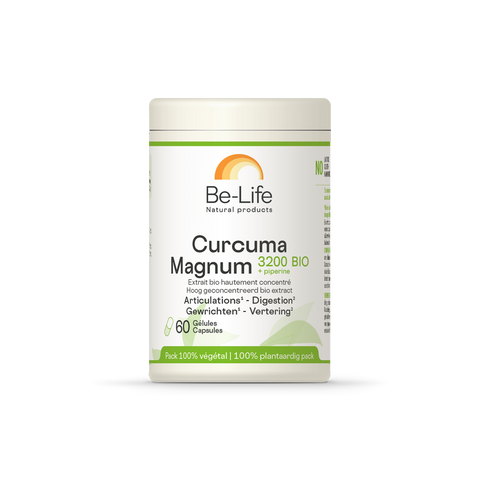 Curcuma Magnum 3200 Bio Be-Life, embalagem de 60 cápsulas de extrato de cúrcuma biológica com pimenta-preta