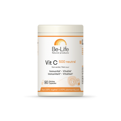 Vitamina C 500 Neutra Be-Life, embalagem de 90 cápsulas de vitamina C em ascorbato de cálcio