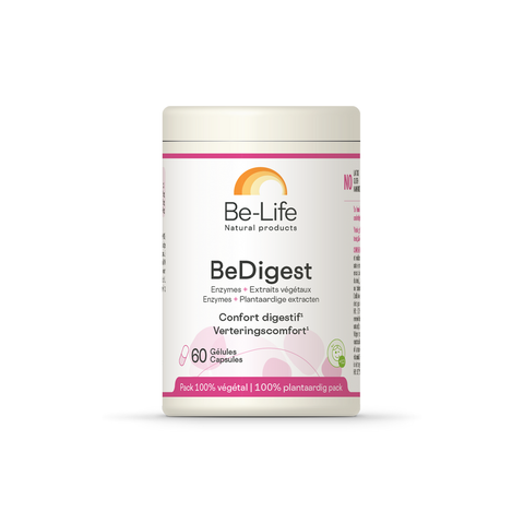Be Digest Be-Life, embalagem de 60 cápsulas com enzimas bromelina e papaína e extratos de plantas