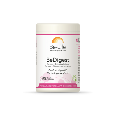 Be Digest Be-Life, embalagem de 60 cápsulas com enzimas bromelina e papaína e extratos de plantas