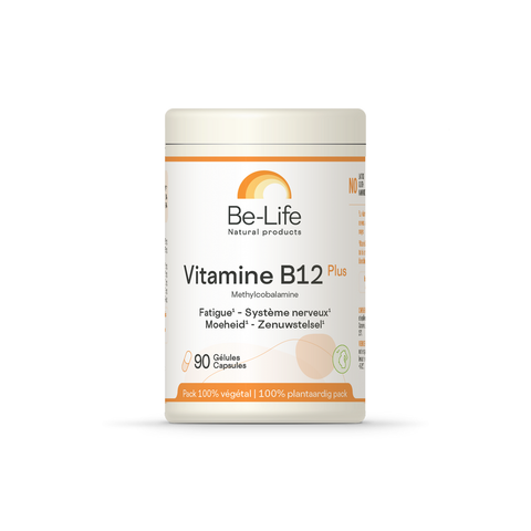 Vitamina B12 Plus Be-Life, embalagem de 90 cápsulas de metilcobalamina e metilfolato