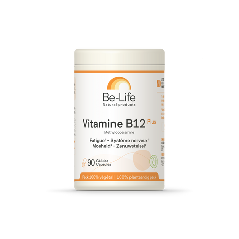 Vitamina B12 Plus Be-Life, embalagem de 90 cápsulas de metilcobalamina e metilfolato