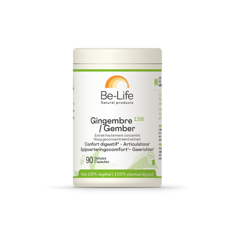 Gengibre 1200 Be-Life, embalagem de 90 cápsulas de extrato de rizoma de gengibre