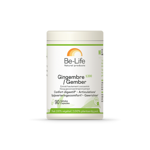 Gengibre 1200 Be-Life, embalagem de 90 cápsulas de extrato de rizoma de gengibre