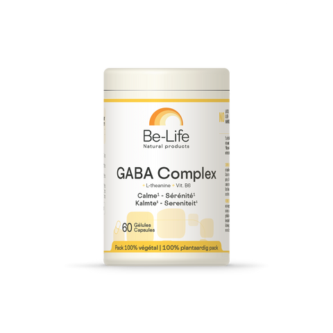 GABA Complex Be-Life, embalagem de 60 cápsulas com GABA, L-teanina e vitamina B6