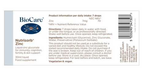Nutrisorb Liquid Zinc Complex 30ml Biocare