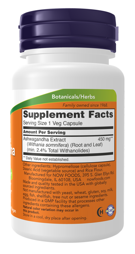 Ashwagandha 450 mg NOW Foods – 30 cápsulas vegetais – imagem 2